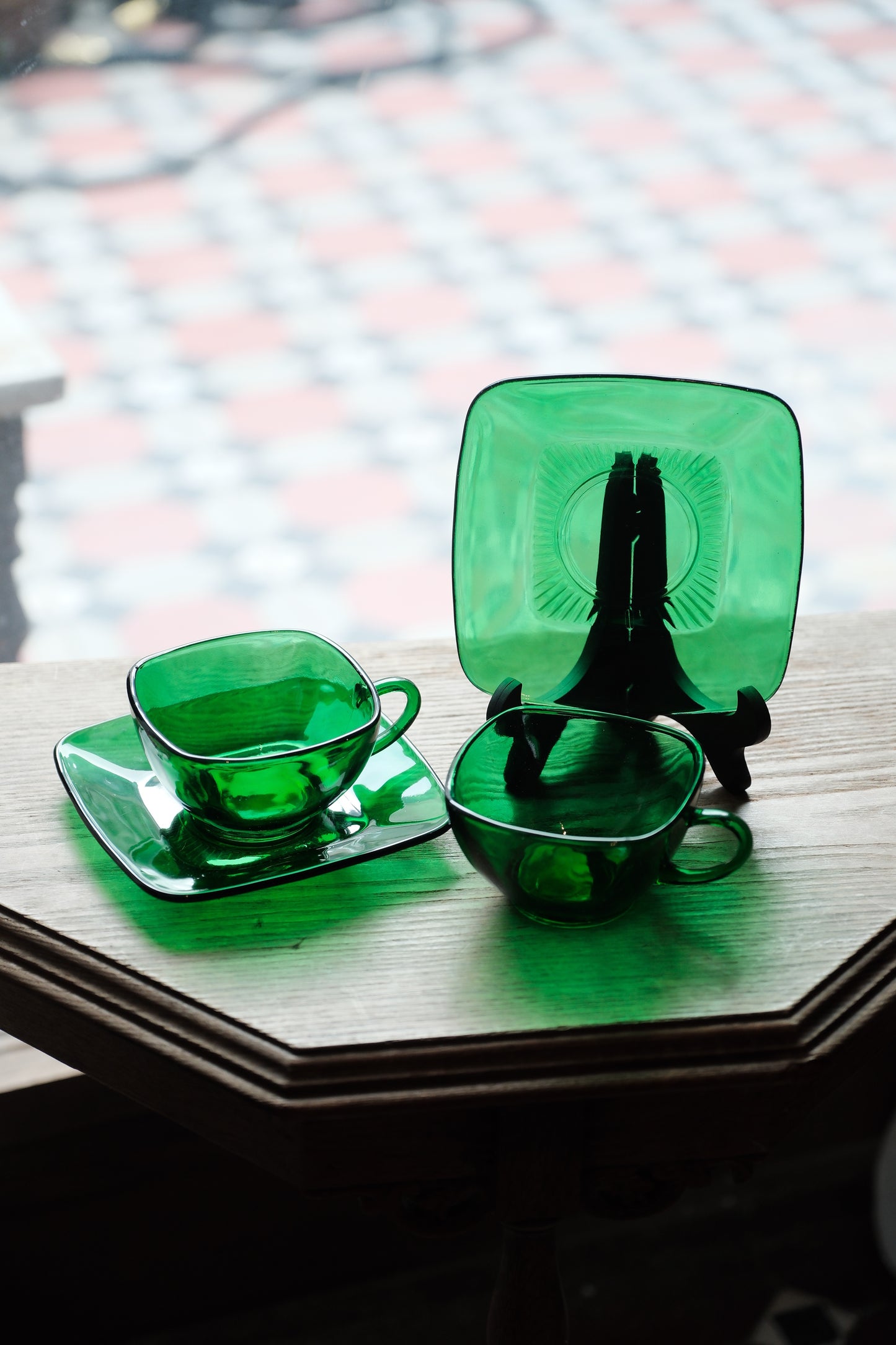 美國製• 1950s Anchor Hocking Charm Forest Green glass 杯碟(200ml)