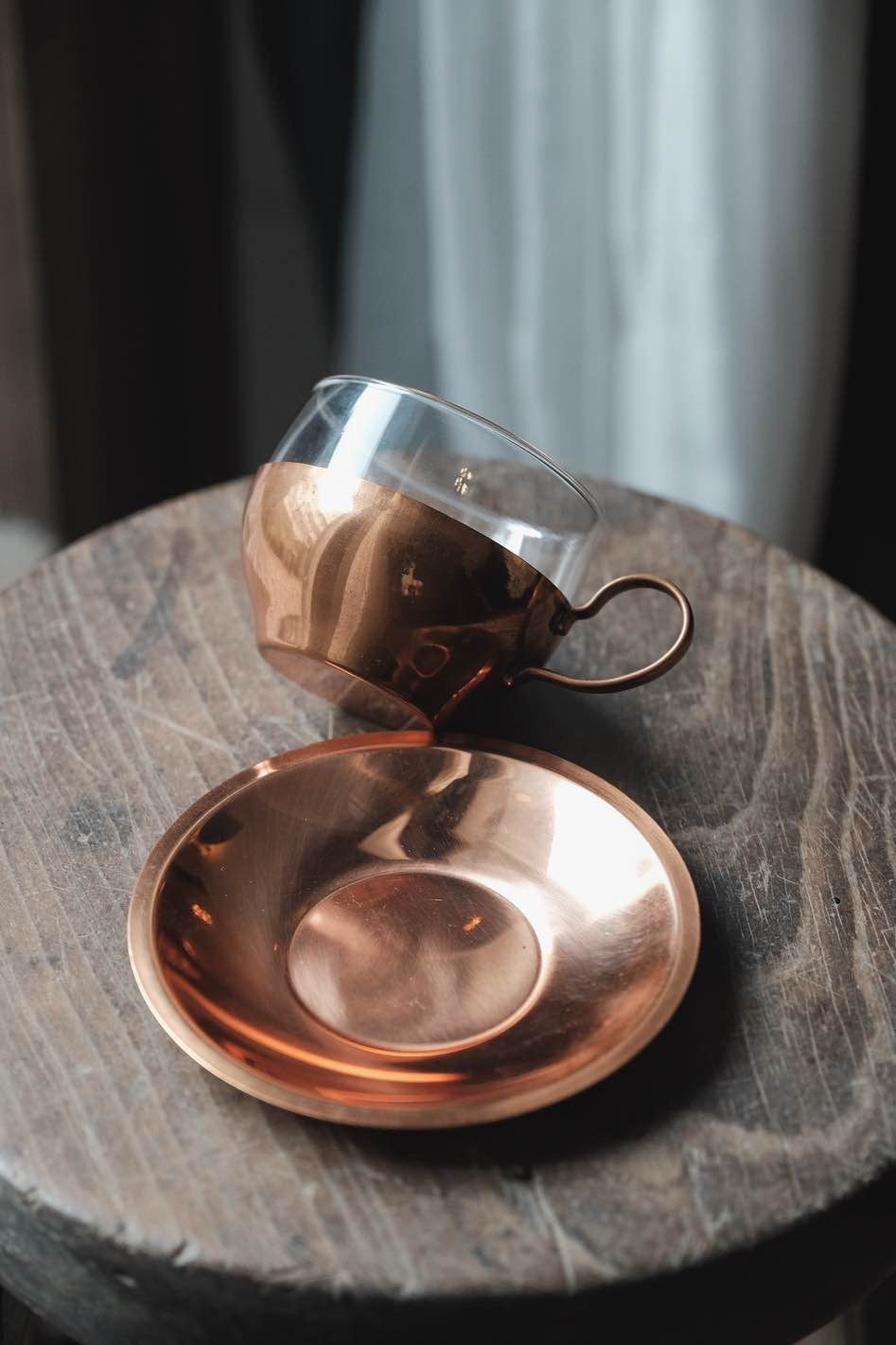 日本製· 石塚硝子紅銅托杯連碟(230ml)