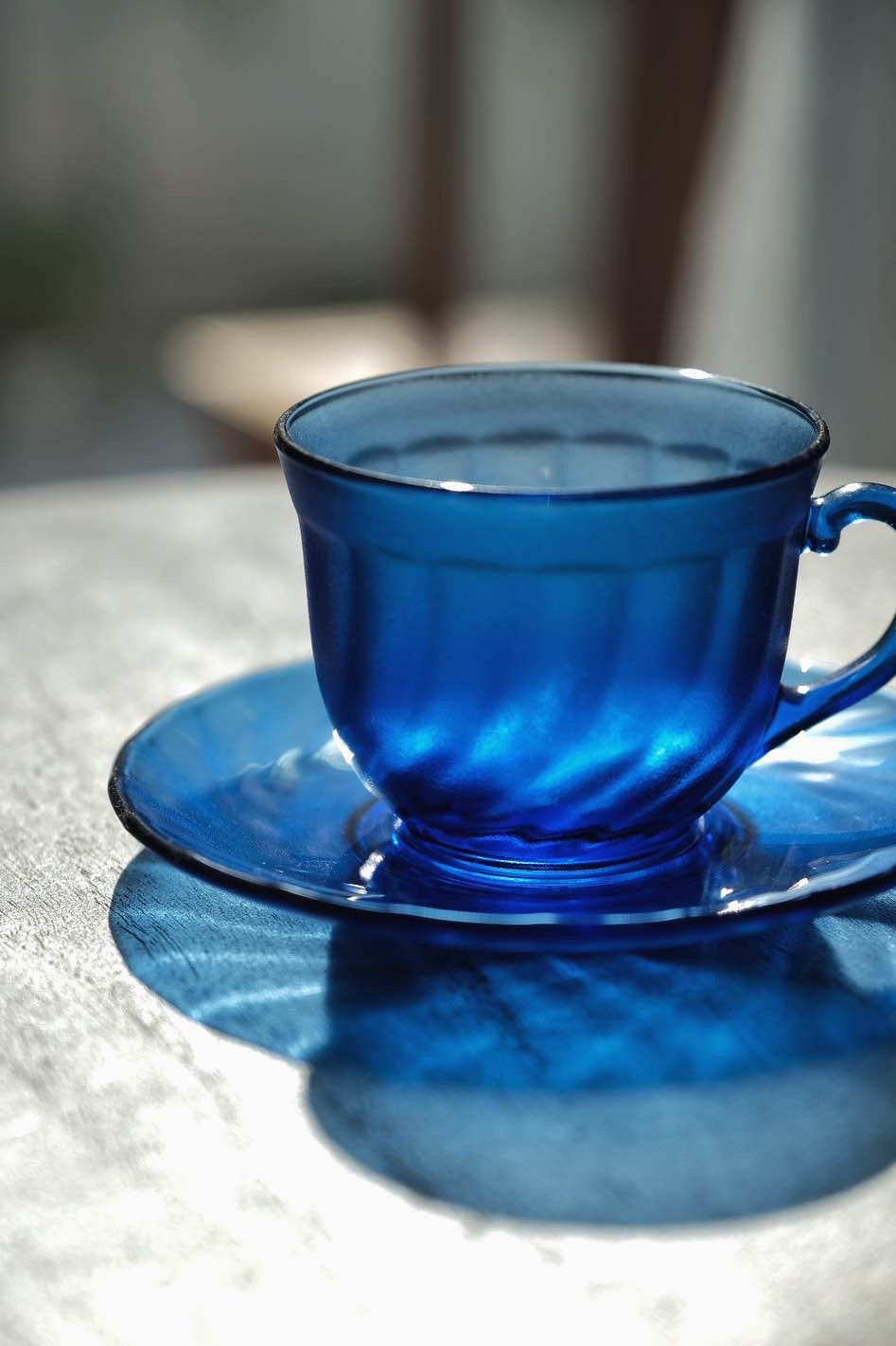 法國製• Arcoroc klein blue磨砂玻璃咖啡杯碟 (210ml)