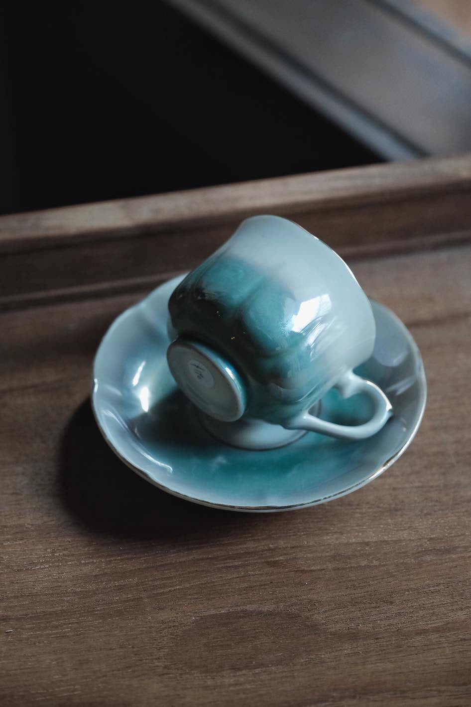 日本製·珍珠湖水藍色釉骨瓷咖啡杯(140ml)