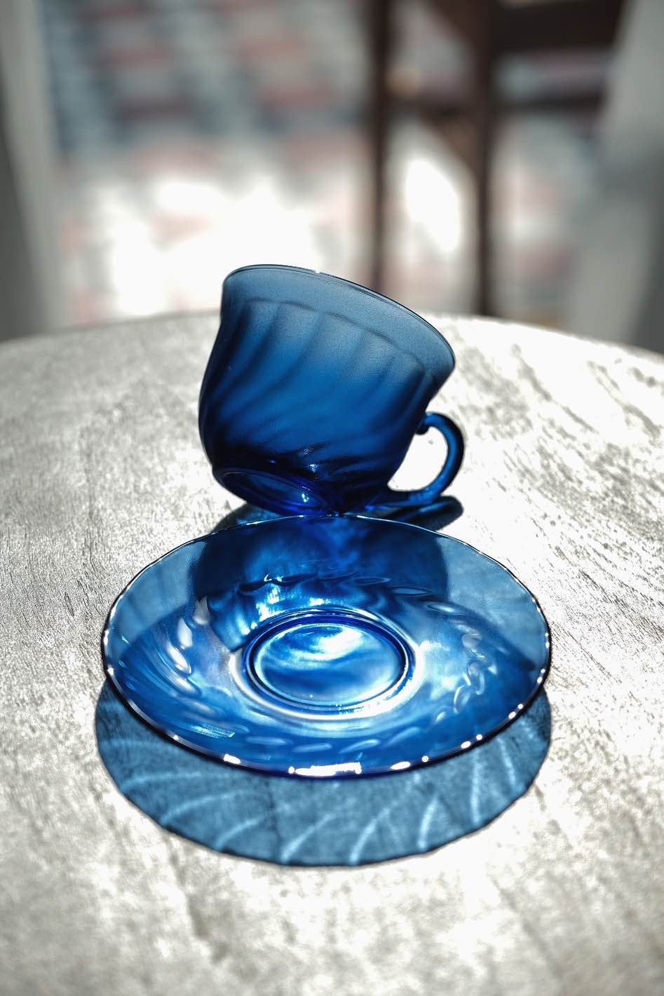 法國製• Arcoroc klein blue磨砂玻璃咖啡杯碟 (210ml)