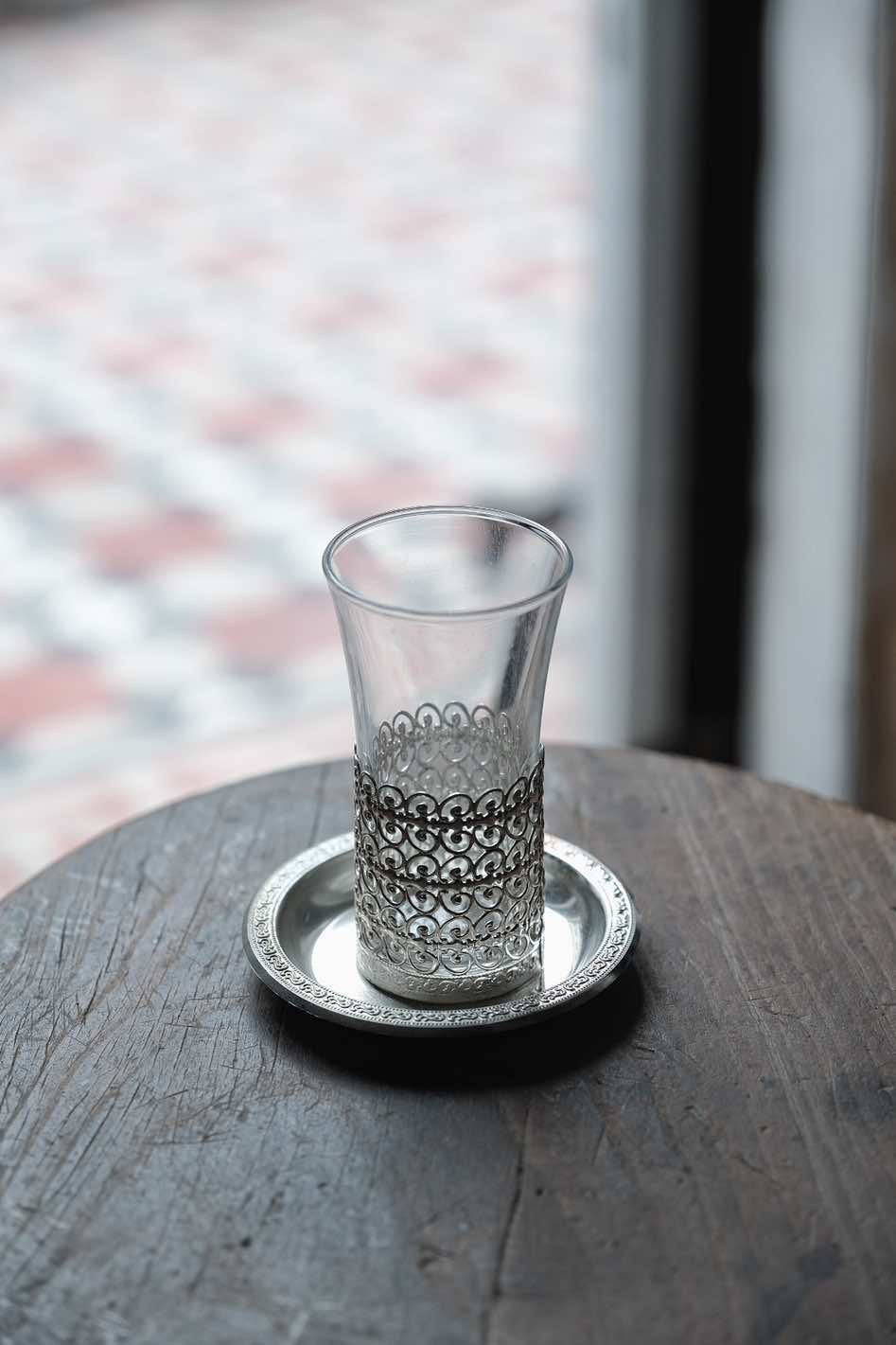 ($140)日本製· 鏤空金屬細型啤酒玻璃杯連碟(120ml)