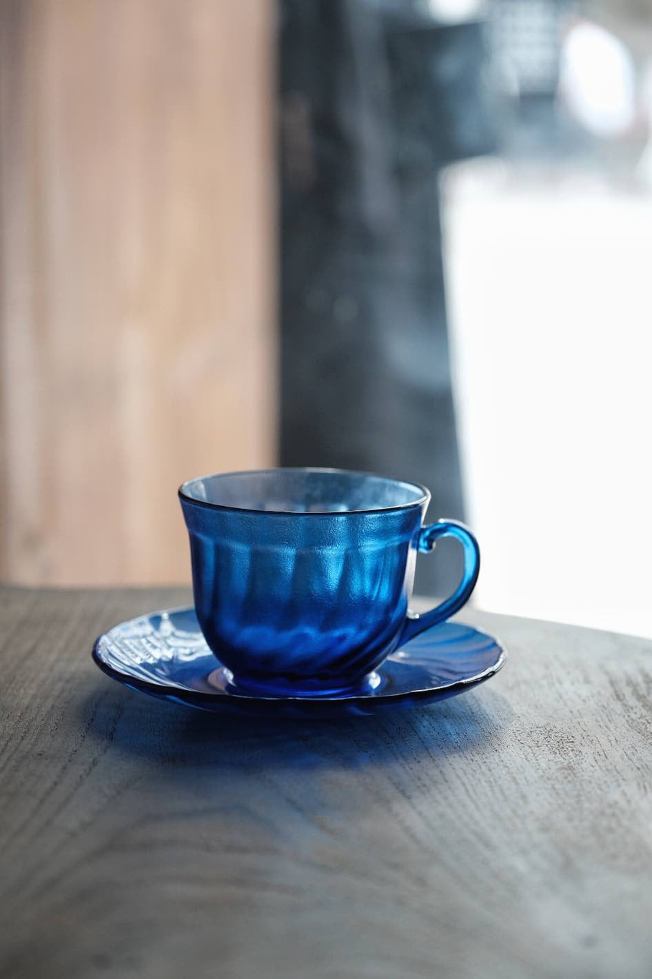 法國製• Arcoroc klein blue磨砂玻璃咖啡杯碟 (210ml)
