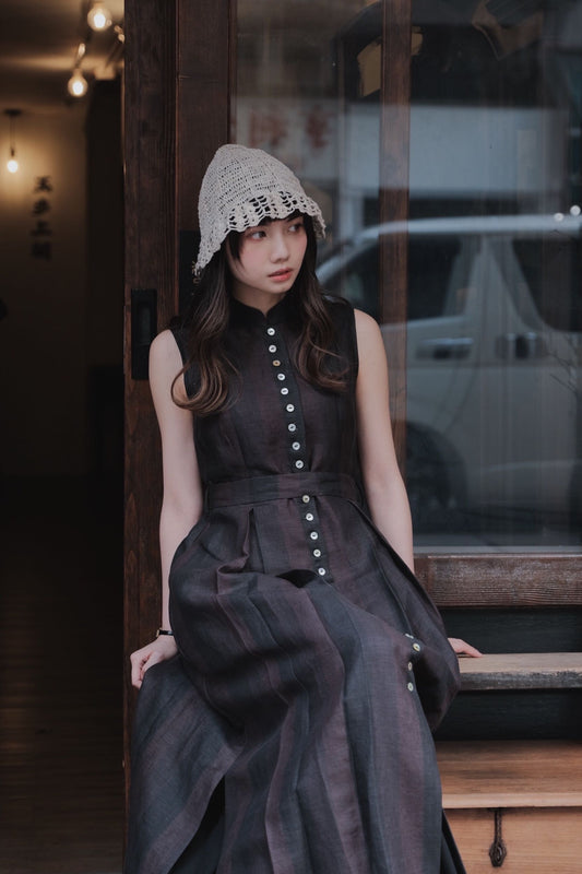 【Order item】黑紫亞麻旗洋裙