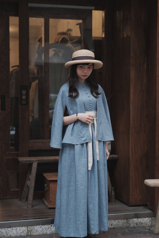 植物先染苧麻斗篷洋服