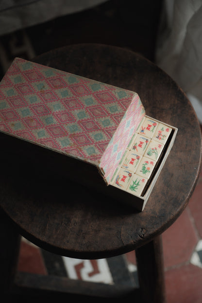 Vintage 1970s Bamboo-Backed Hand-Carved mahjong set.