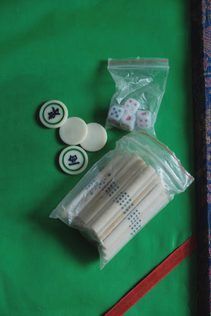 Vintage 1970s Export version Hand-Carved Bone-and-Bamboo Mahjong Set