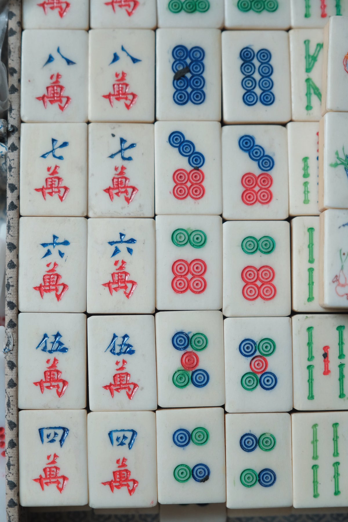 Vintage 1970s Hand-Carved Bone-and-Bamboo Mahjong Set