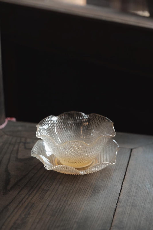 日本製 · SY FASHION GLASS 昭和琉璃馬卡龍漸變橙色波浪口甜品碗