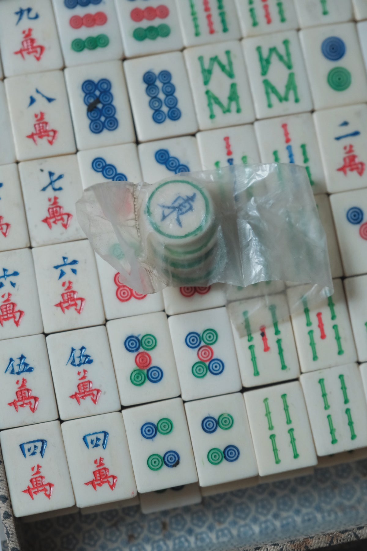 Vintage 1970s Hand-Carved Bone-and-Bamboo Mahjong Set