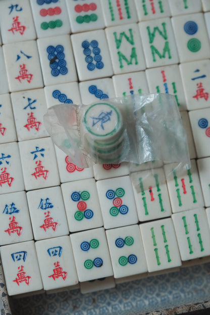 Vintage 1970s Hand-Carved Bone-and-Bamboo Mahjong Set