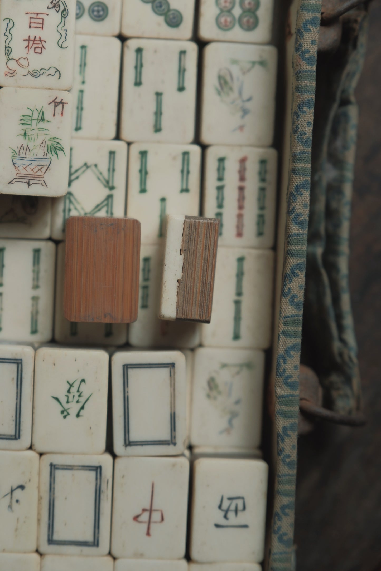 Vintage 1960s Hand-Carved Bamboo and Bone Mahjong Set