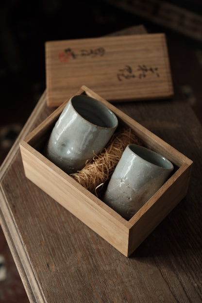 日本萩燒 夫妻湯吞連木盒