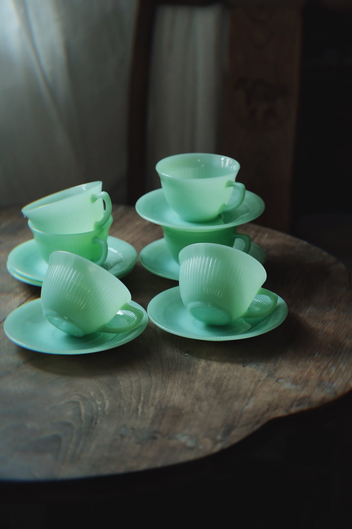美國製·1960’s Fireking jane ray jadeite 杯碟(220ml)