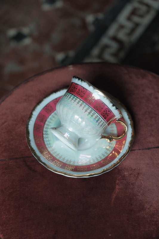 日本製·高足貝殼釉花卉茶杯(200ml)