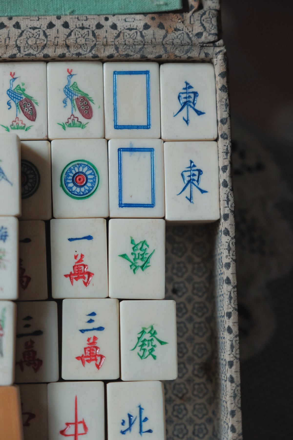 Vintage 1970s Hand-Carved Bone-and-Bamboo Mahjong Set