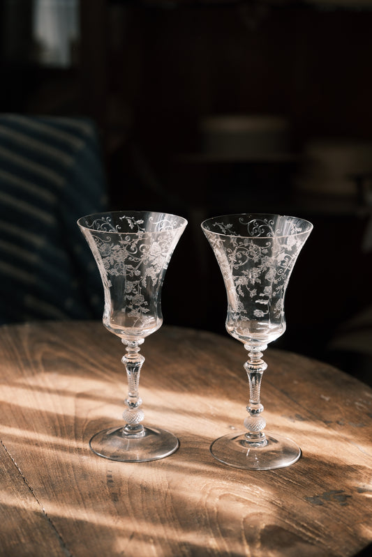 (微瑕疵特惠）美國製 • 1940年水晶玻璃蝕刻大酒杯（270ml）