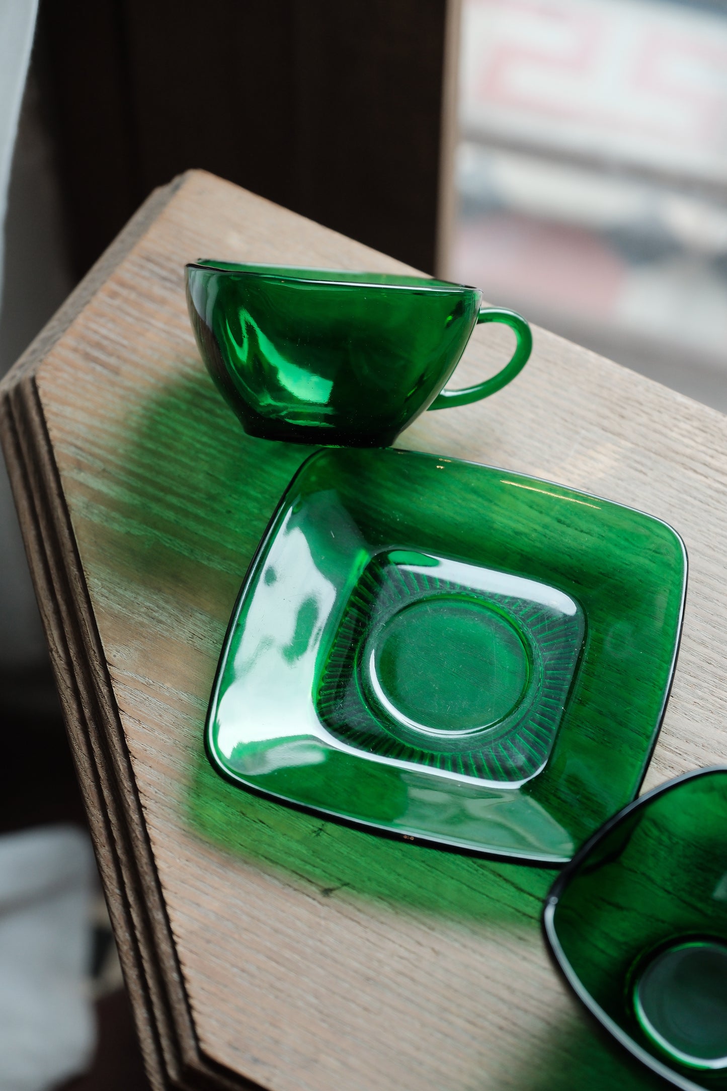 美國製• 1950s Anchor Hocking Charm Forest Green glass 杯碟(200ml)
