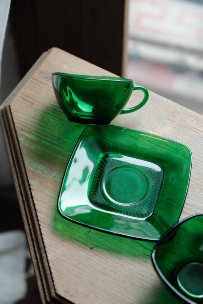 美國製• 1950s Anchor Hocking Charm Forest Green glass 杯碟(200ml)