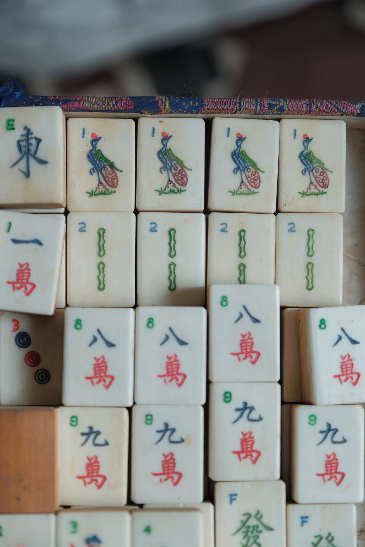 Vintage 1970s Export version Hand-Carved Bone-and-Bamboo Mahjong Set
