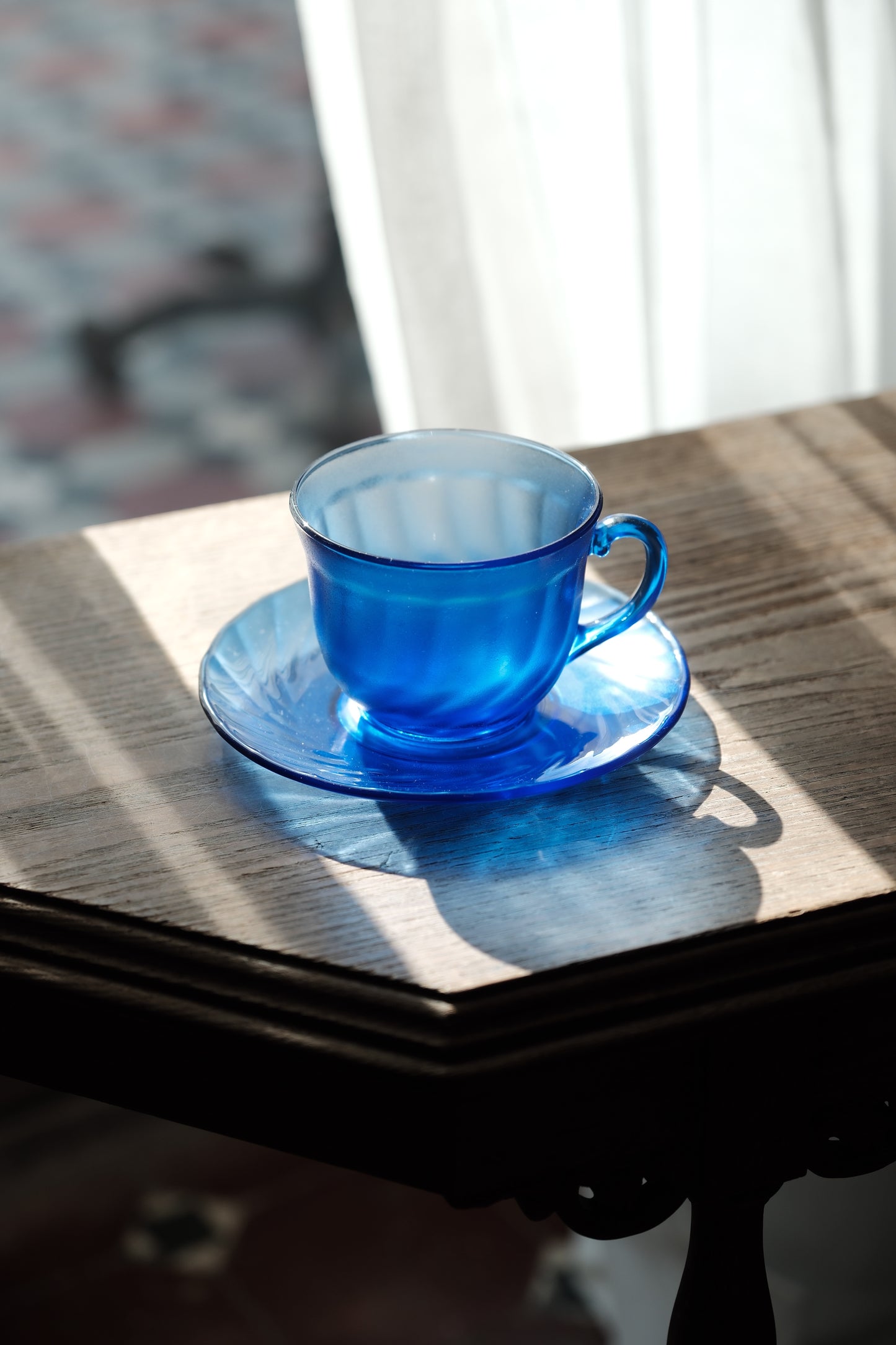 法國製• Arcoroc klein blue磨砂玻璃咖啡杯碟 （210ml）