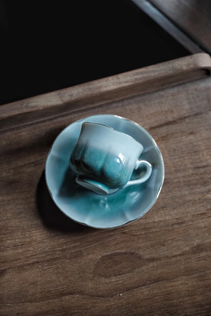 日本製·珍珠湖水藍色釉骨瓷咖啡杯(140ml)
