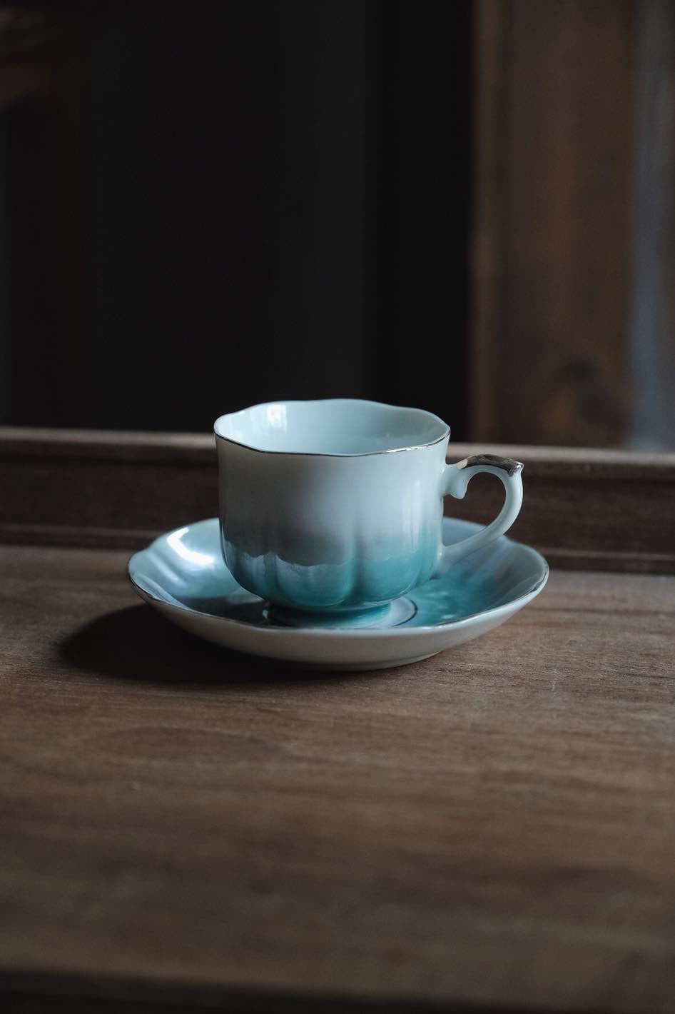 日本製·珍珠湖水藍色釉骨瓷咖啡杯(140ml)