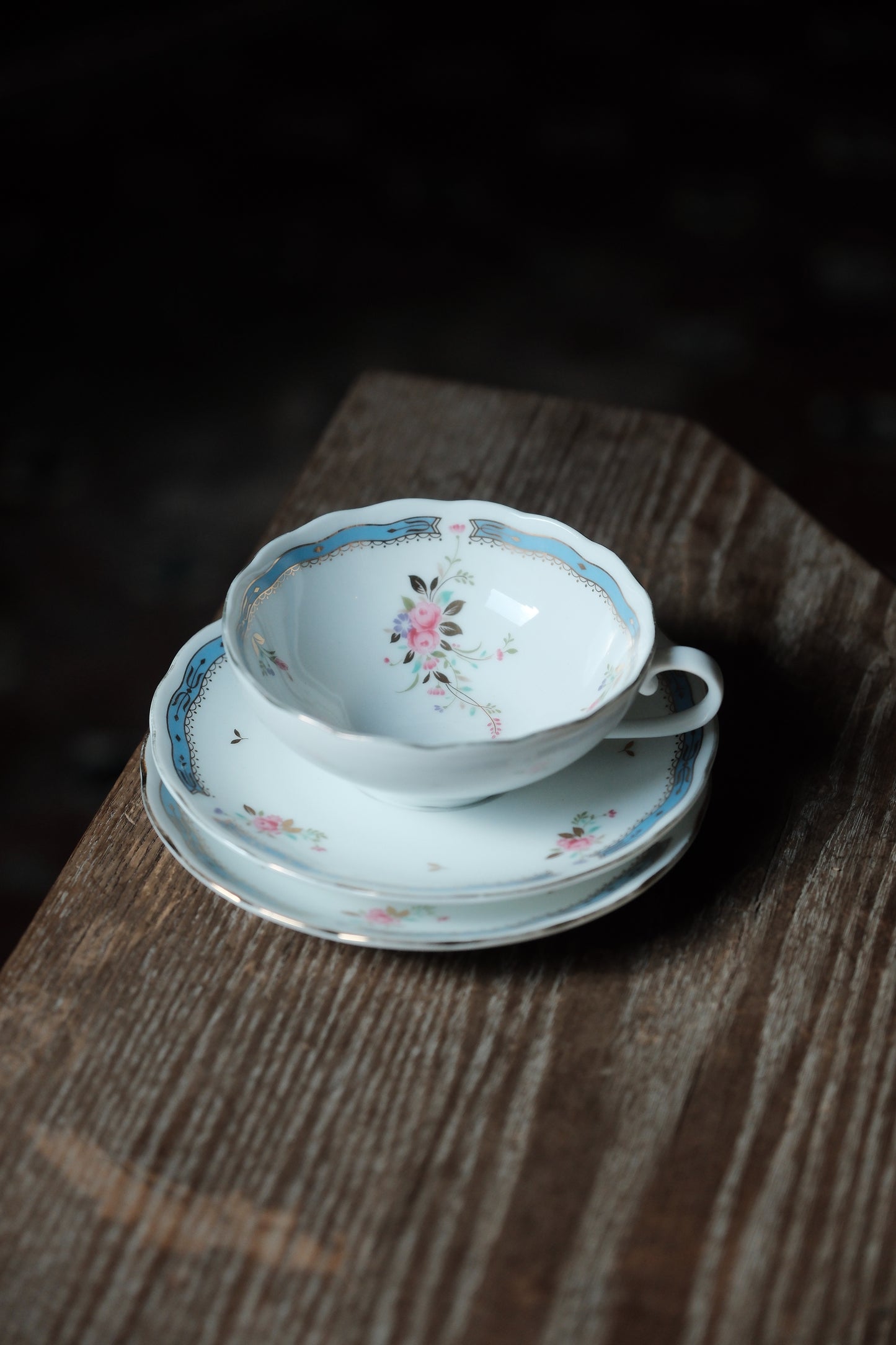($180)日本製·內花卉描金花茶紅茶杯三件套