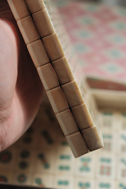 Vintage 1970s Bamboo-Backed Hand-Carved mahjong set.
