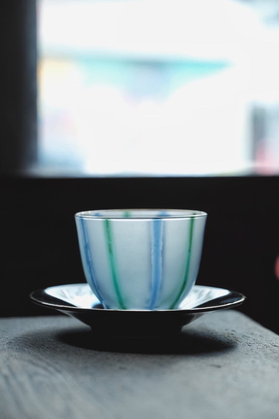 日本製•Hoya綠藍磨砂冷茶杯連碟(170ml)