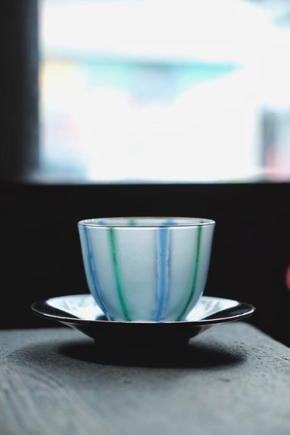 日本製•Hoya綠藍磨砂冷茶杯連碟(170ml)