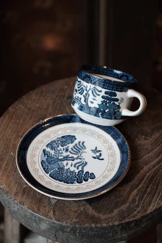 日本製NIKKO骨瓷青花柳樹付染描金大容量馬克杯（270ml）