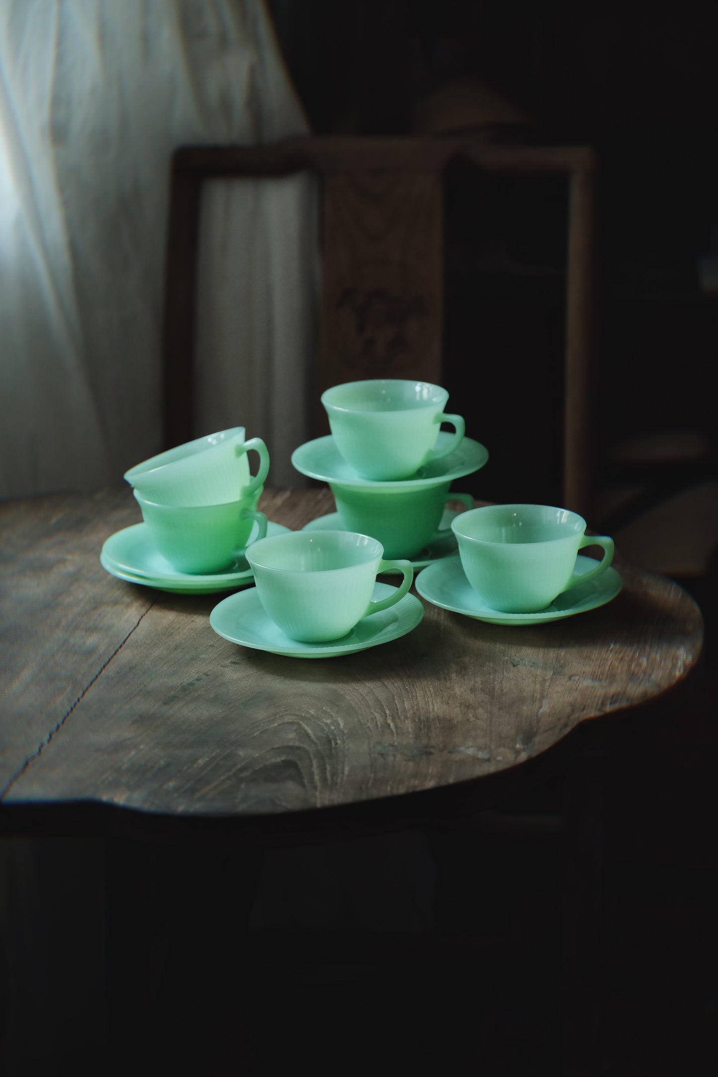 美國製·1960’s Fireking jane ray jadeite 杯碟(220ml)