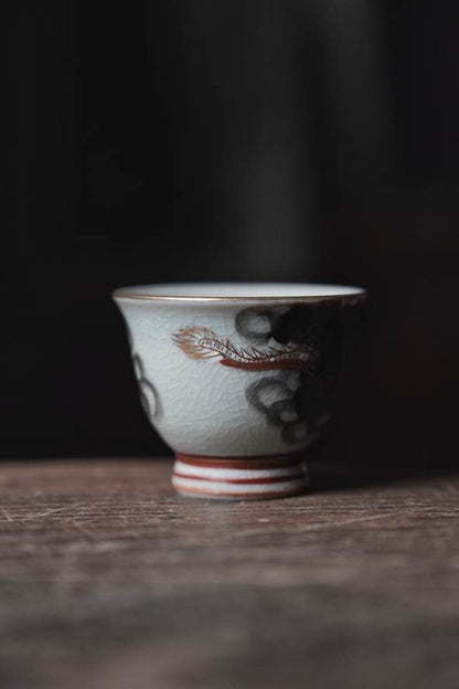 日本製•龍九谷燒手繪日本龍雲紋茶酒杯（35ml）
