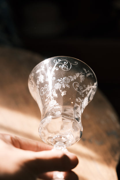 (微瑕疵特惠）美國製 • 1940年水晶玻璃蝕刻大酒杯（270ml）