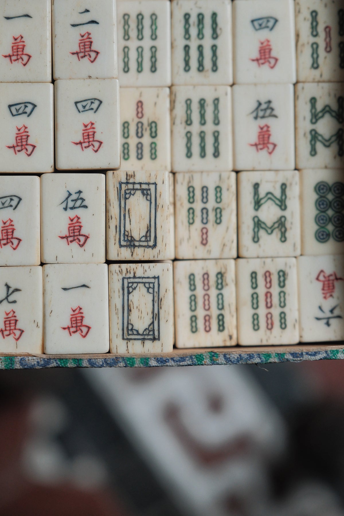 Vintage 1960s Hand-Carved Bamboo and Bone Mahjong Set