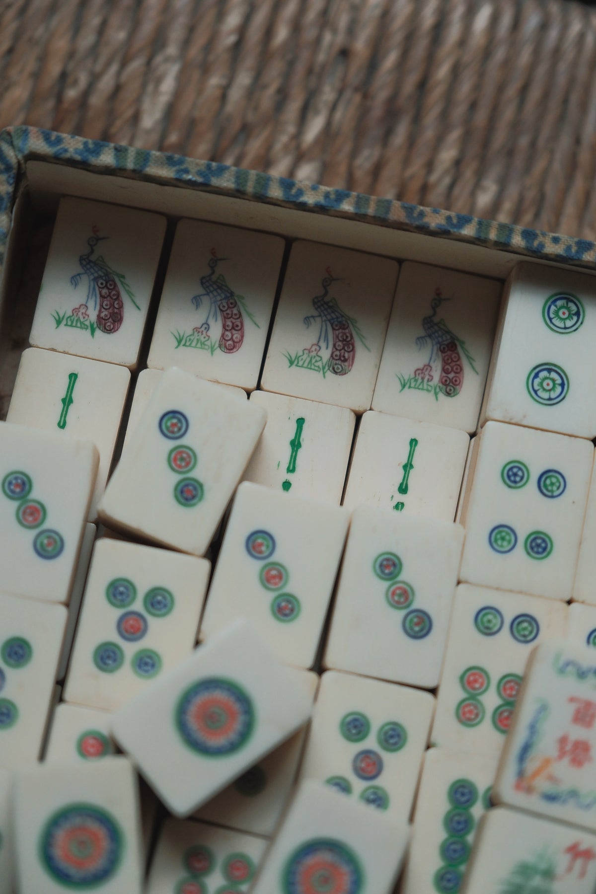 Vintage 1960s Hand-Carved Bamboo and Bone Mahjong Set