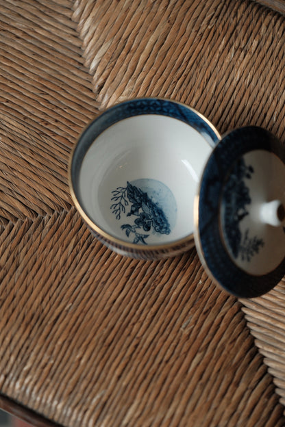 日本製NIKKO骨瓷青花柳樹付染描金三才蓋杯（170ml）