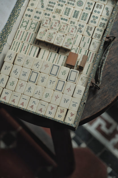 Vintage 1960s Hand-Carved Bamboo and Bone Mahjong Set
