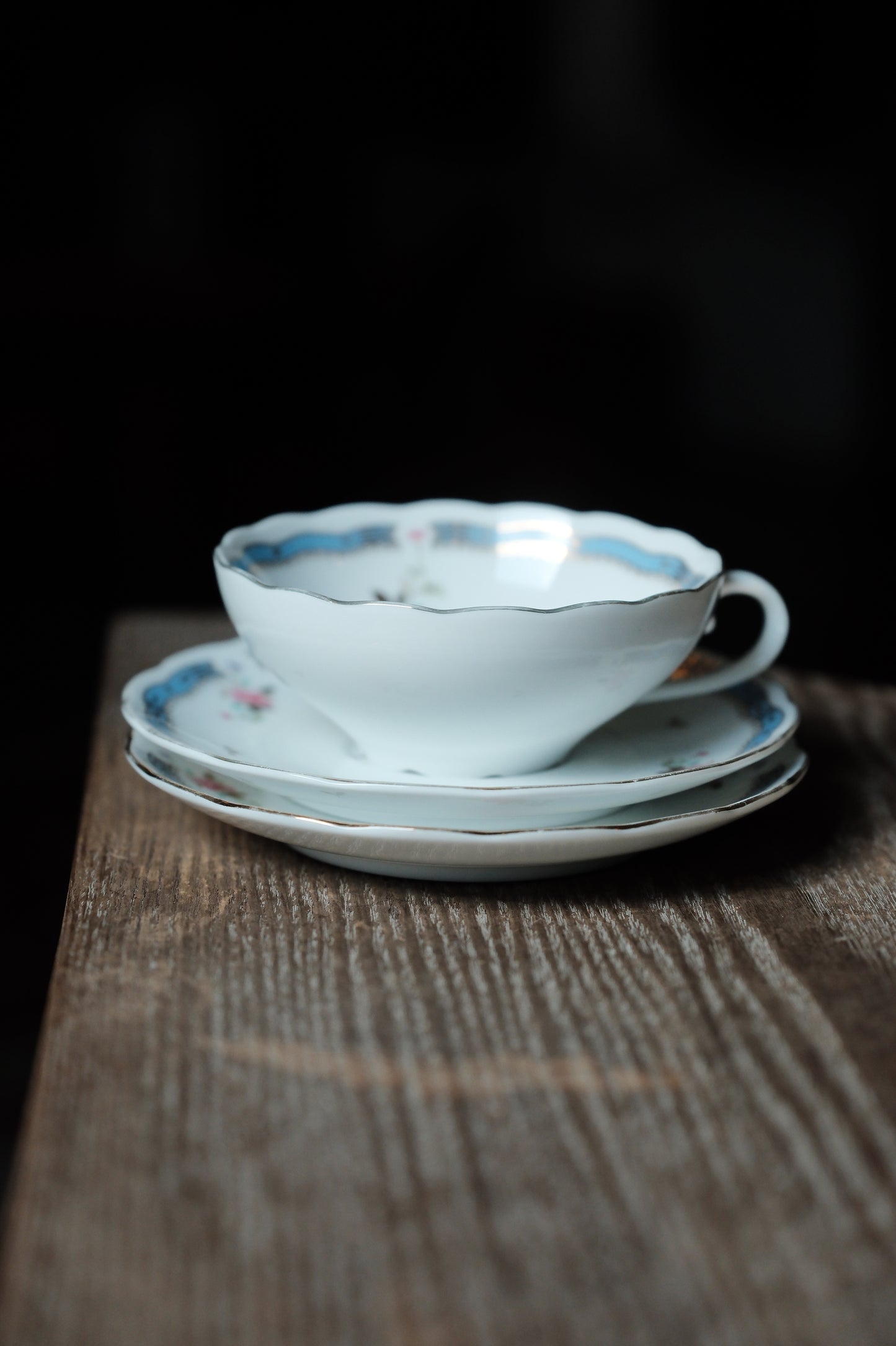($180)日本製·內花卉描金花茶紅茶杯三件套