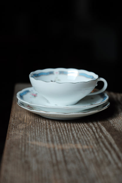 ($180)日本製·內花卉描金花茶紅茶杯三件套
