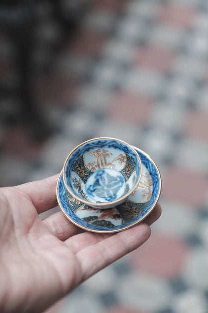 日本製•全手繪九谷燒青花內繪茶盞連碟（25ml）