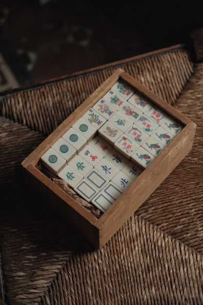 Vintage 1960s Hand-Carved Bamboo and Bone Mahjong Set