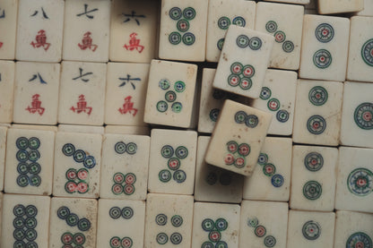 Vintage 1970s Hand-Carved Bone-and-Bamboo Mahjong Set