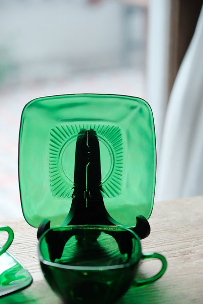美國製• 1950s Anchor Hocking Charm Forest Green glass 杯碟(200ml)