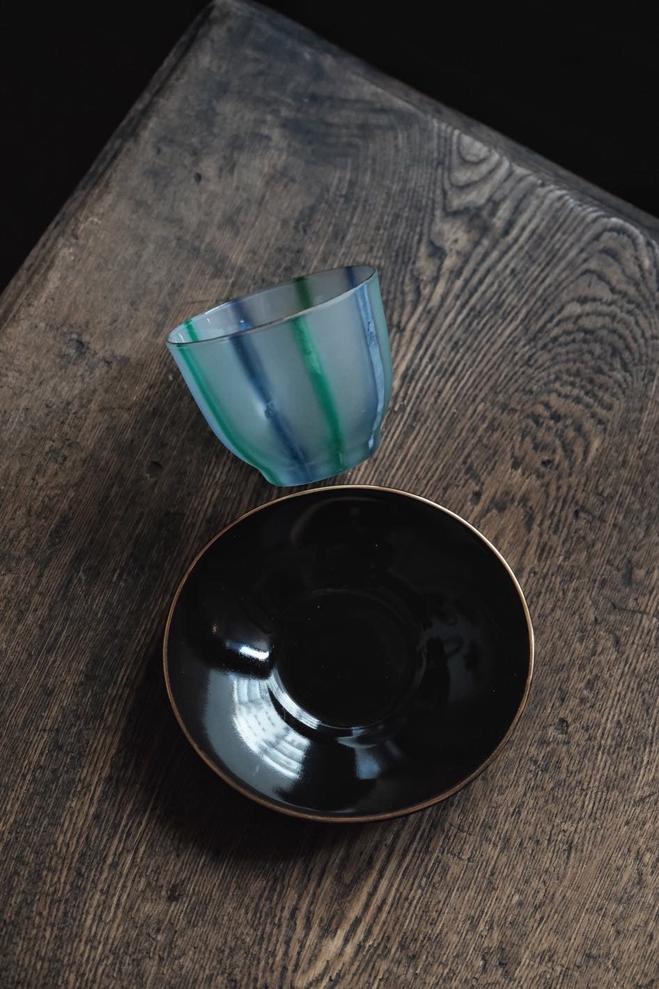 日本製•Hoya綠藍磨砂冷茶杯連碟(170ml)