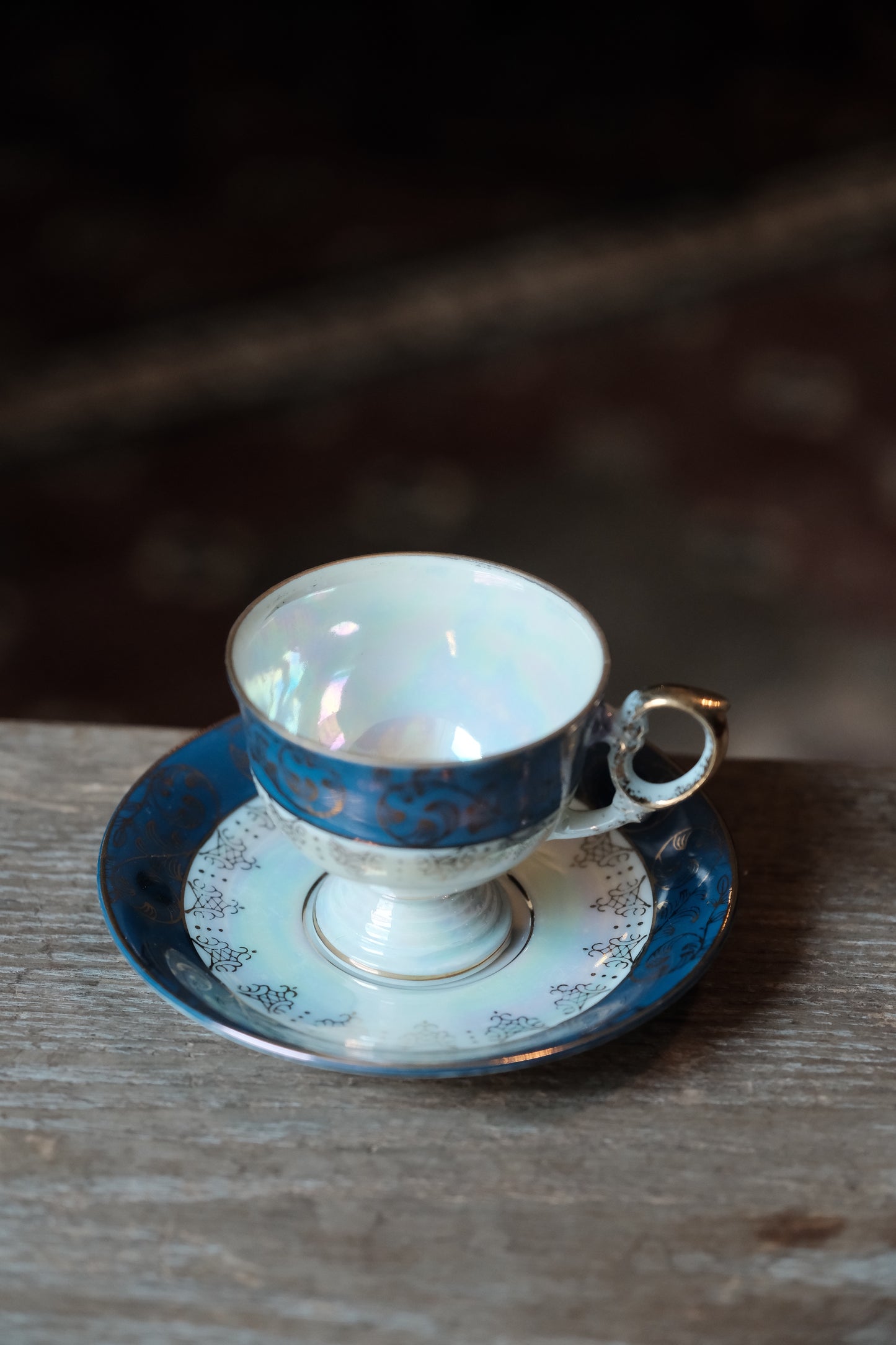 日本製·藍紫間花高足貝殼釉描金紅茶杯細形杯(120ml)