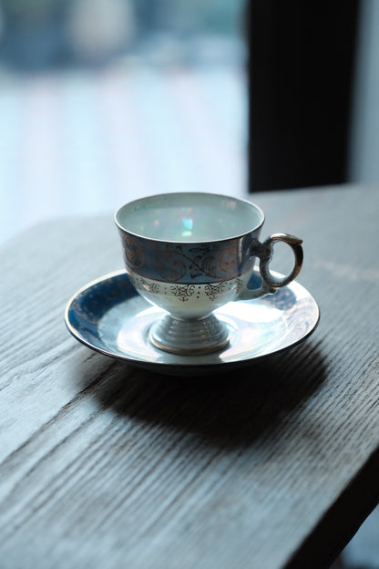 日本製·藍紫間花高足貝殼釉描金紅茶杯細形杯(120ml)