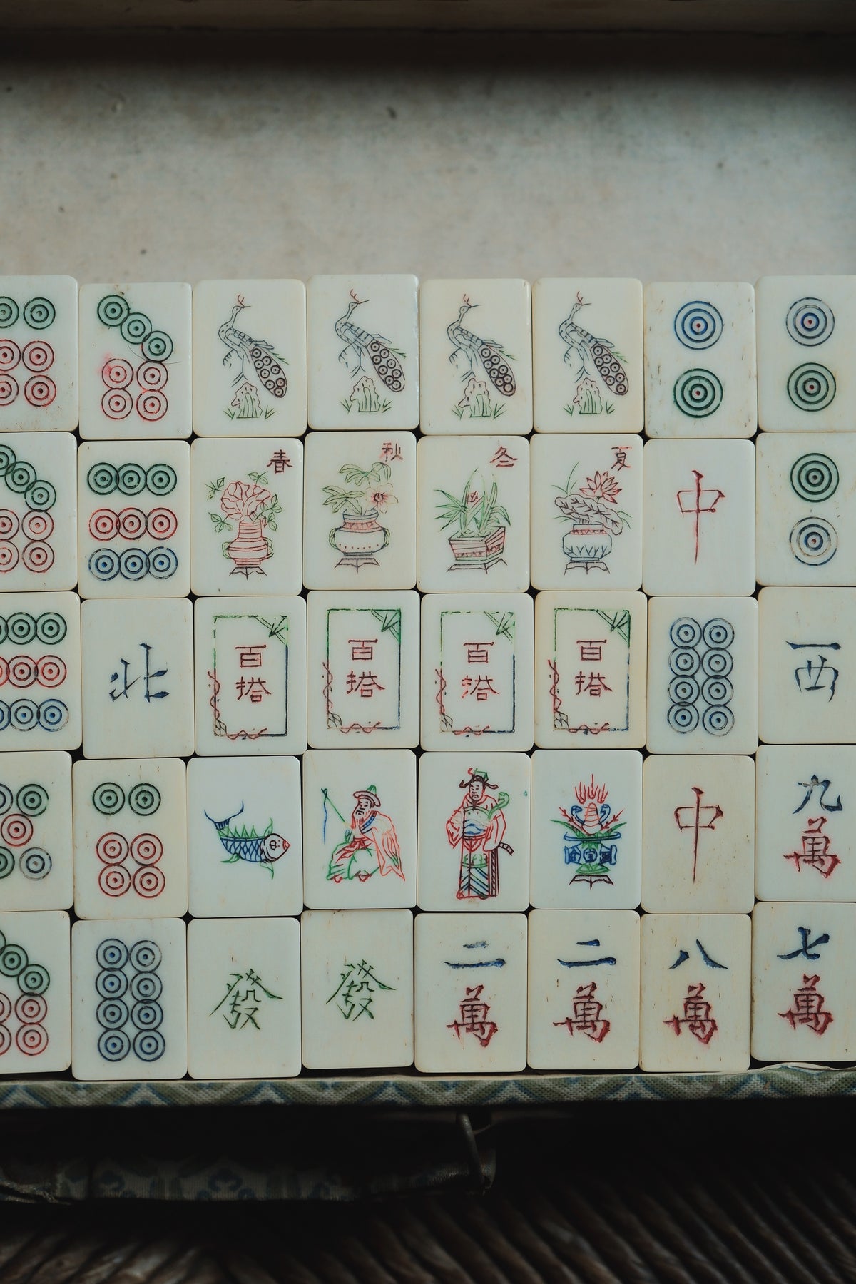Vintage 1960s Hand-Carved Bamboo and Bone Mahjong Set