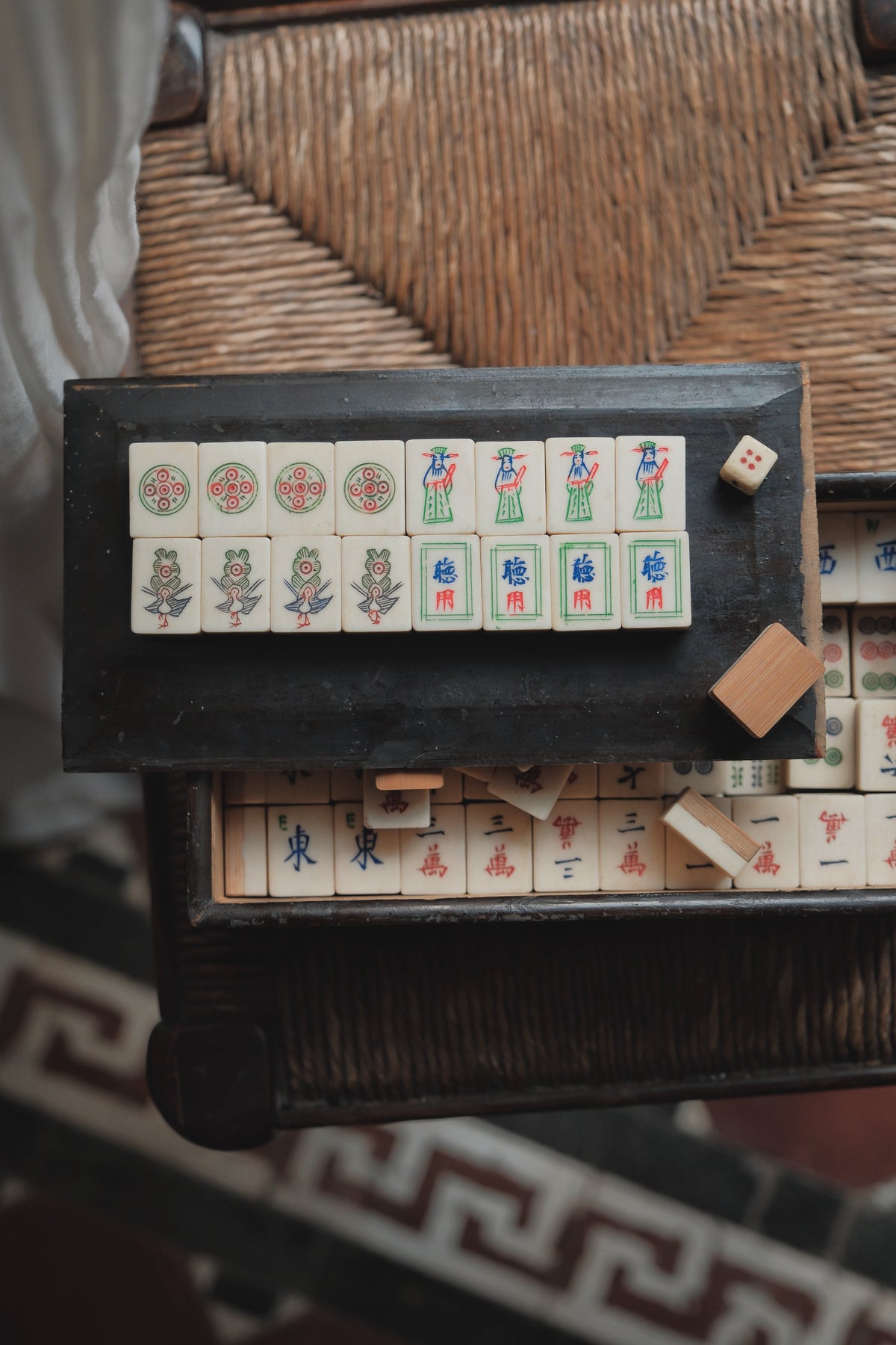 Vintage 1960s Hand-carved Sichuan-crafted bamboo and bone mahjong set